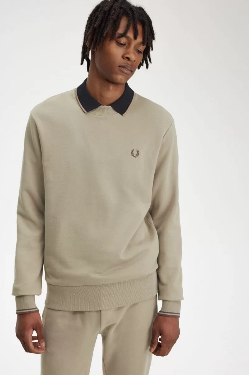 fred perry crew neck mens sweatshirts warm grey dark red