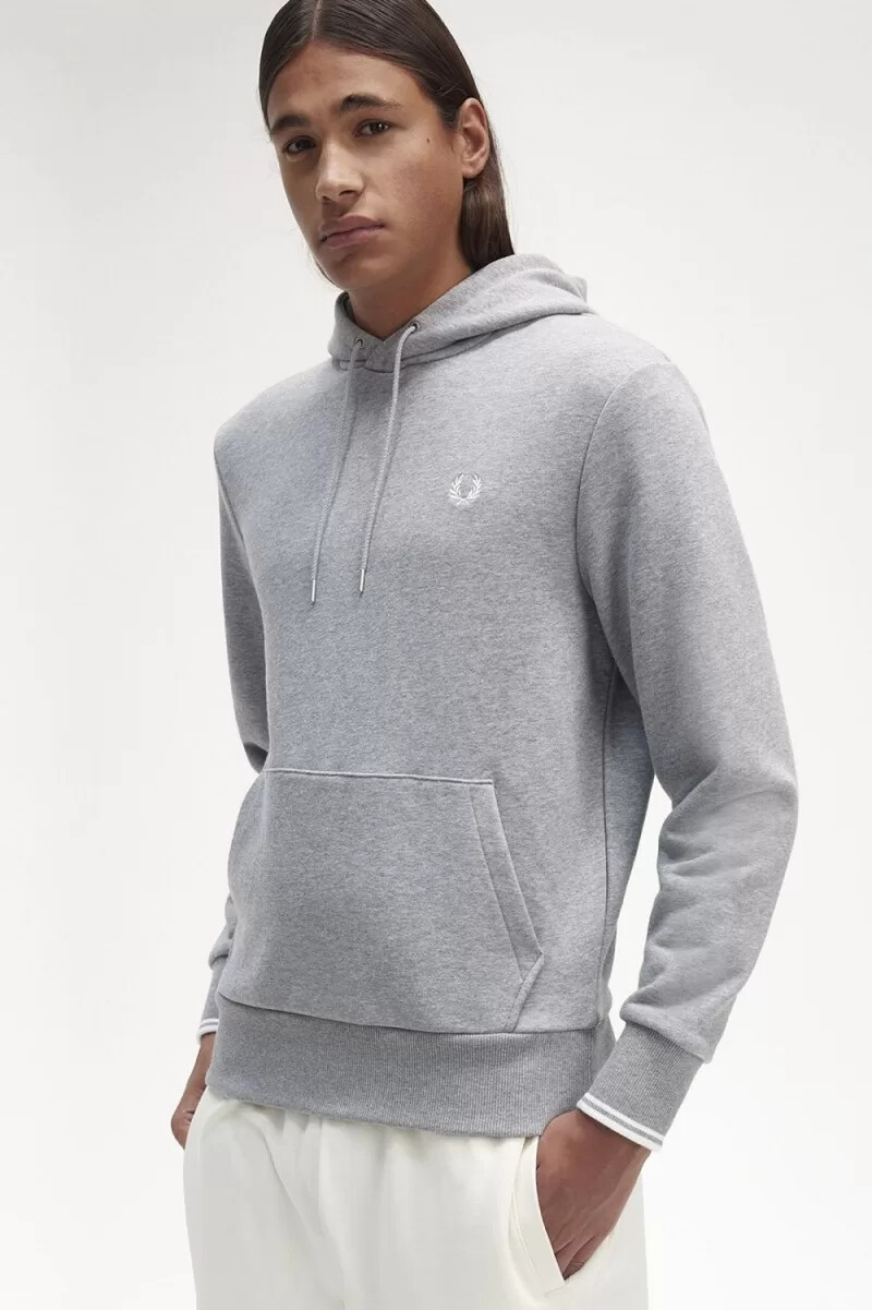 fred perry tipped hooded mens sweatshirts grey