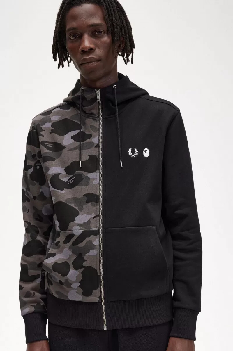 fred perry contrast zipped hooded mens sweatshirts black