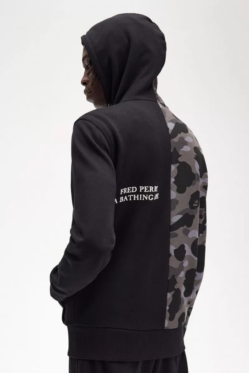 fred perry contrast zipped hooded mens sweatshirts black