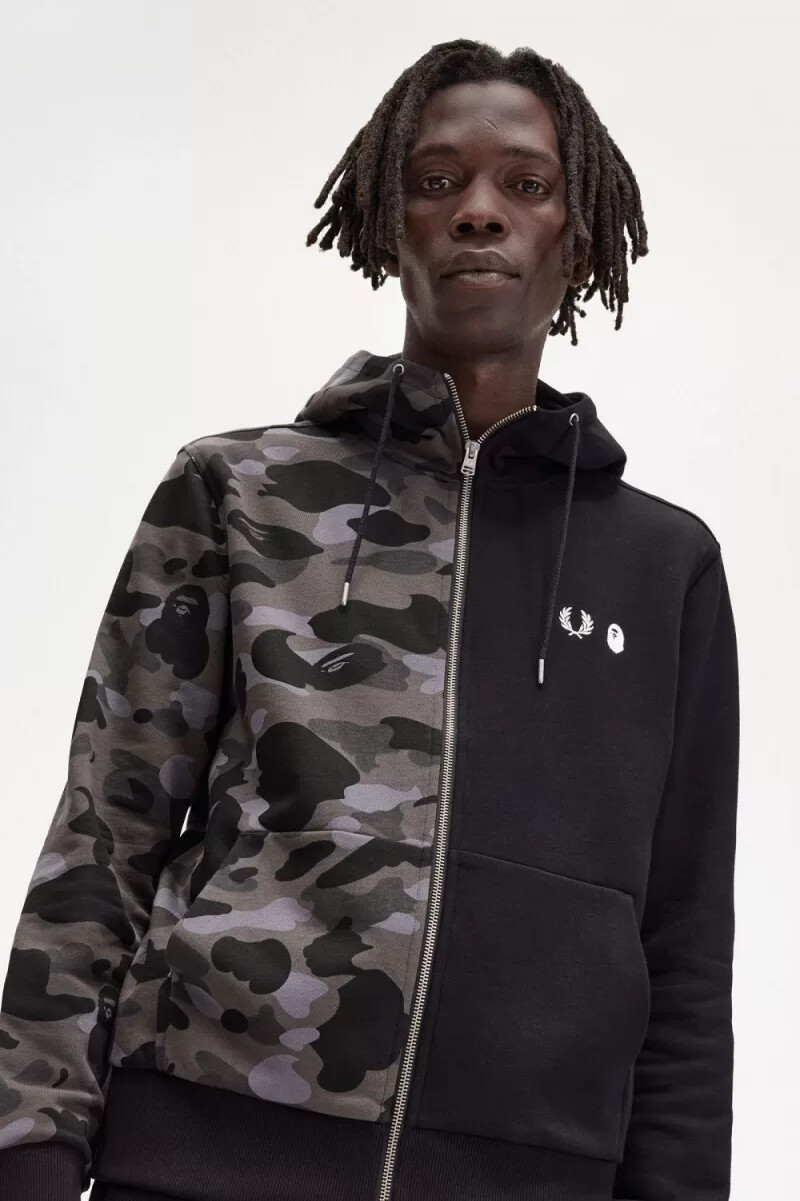 fred perry contrast zipped hooded mens sweatshirts black