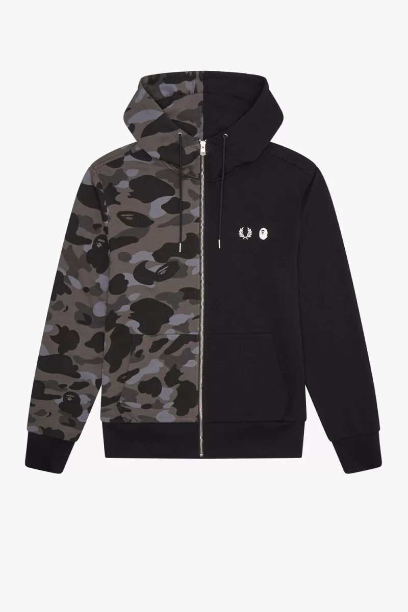 fred perry contrast zipped hooded mens sweatshirts black