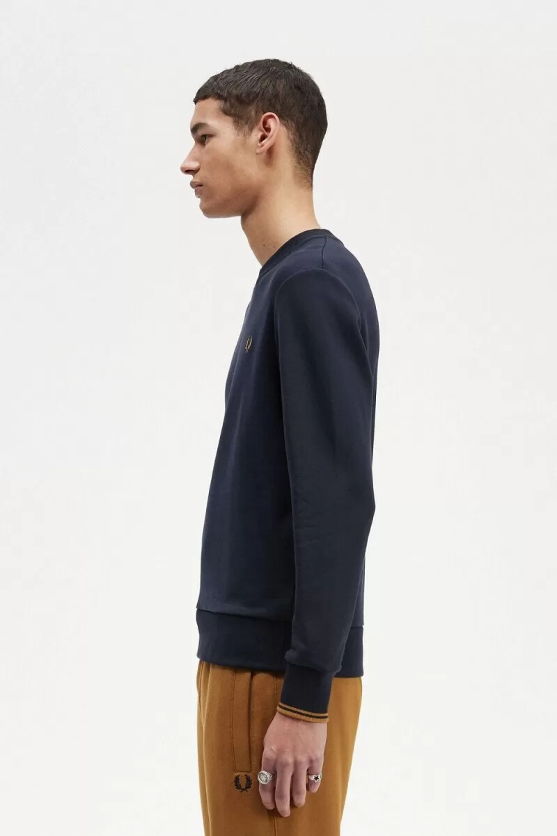 fred perry crew neck mens sweatshirts navy dark coffee