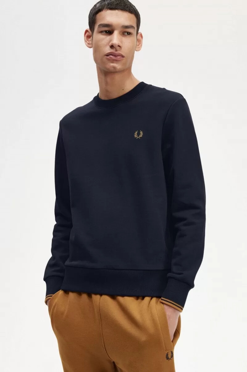 fred perry crew neck mens sweatshirts navy dark coffee