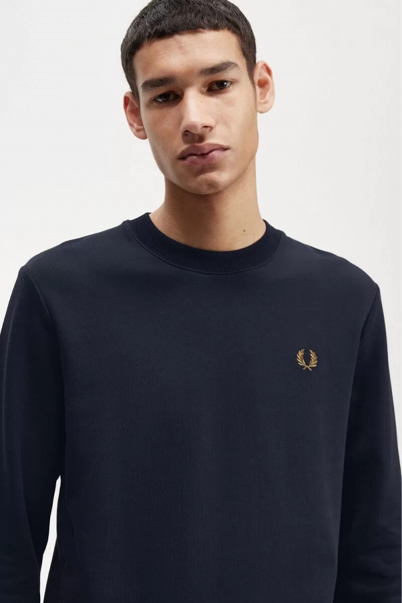 fred perry crew neck mens sweatshirts navy dark coffee