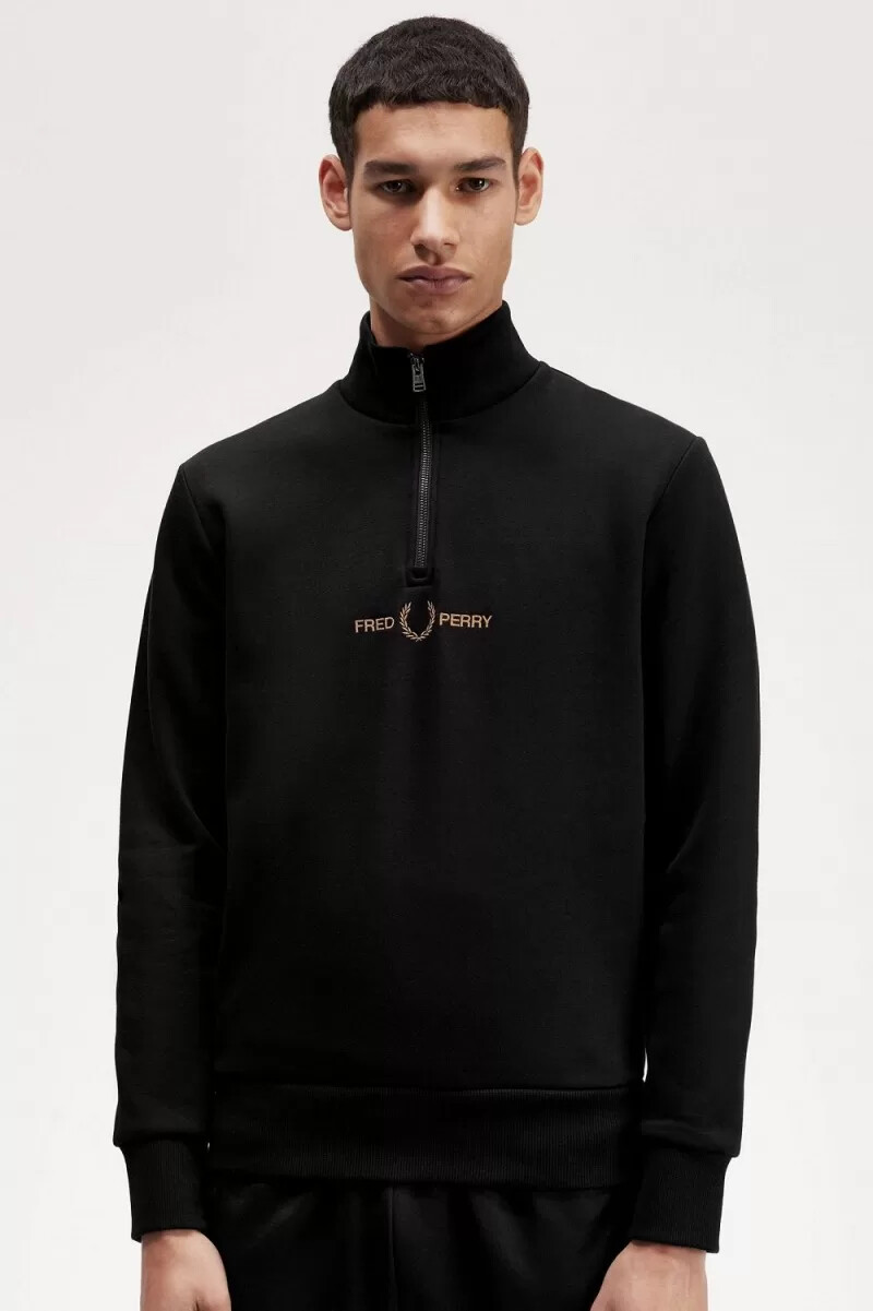 fred perry double graphic half zip mens sweatshirts black