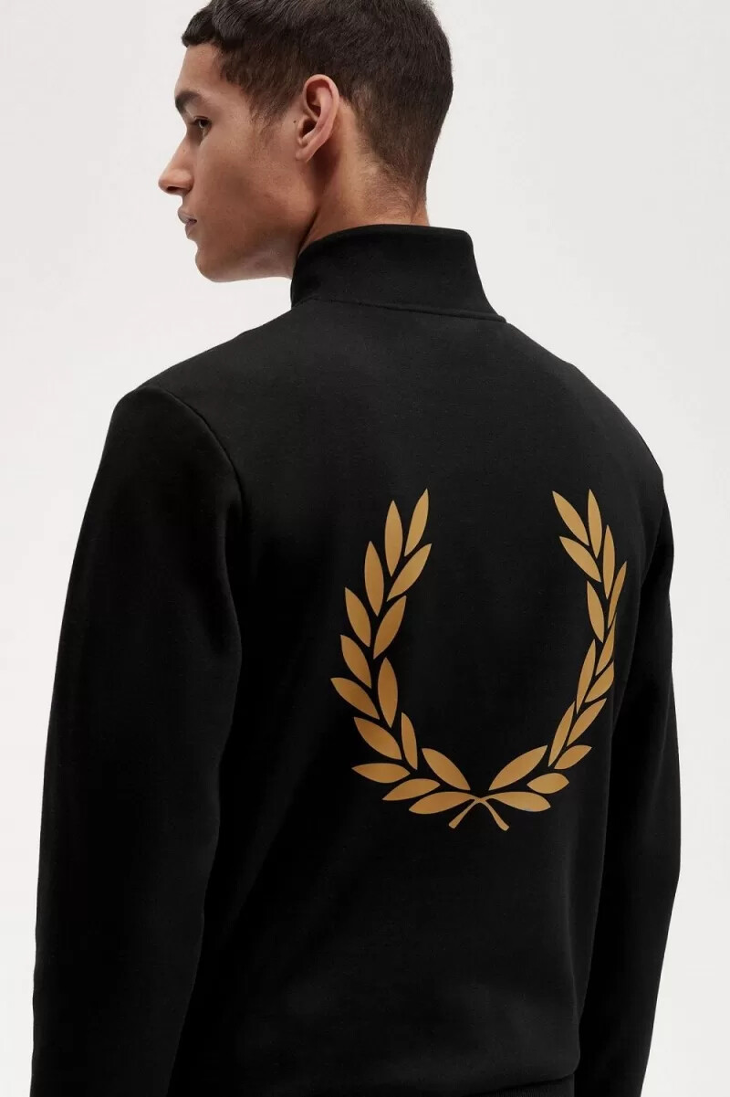 fred perry double graphic half zip mens sweatshirts black