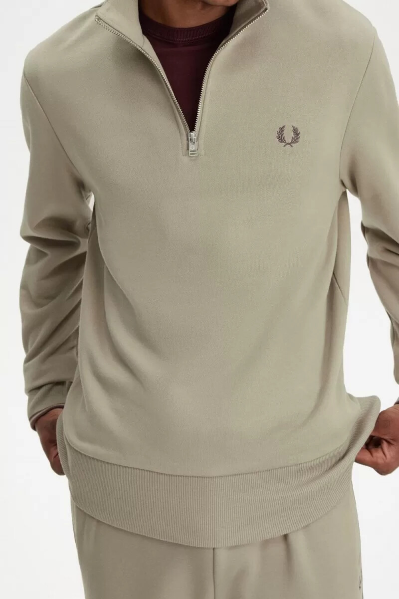 fred perry half zip mens sweatshirts warm grey dark red