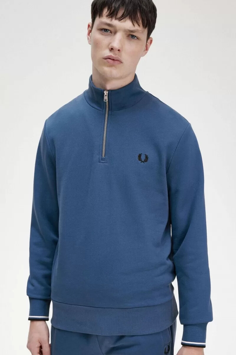 fred perry half zip mens sweatshirts midnight blue