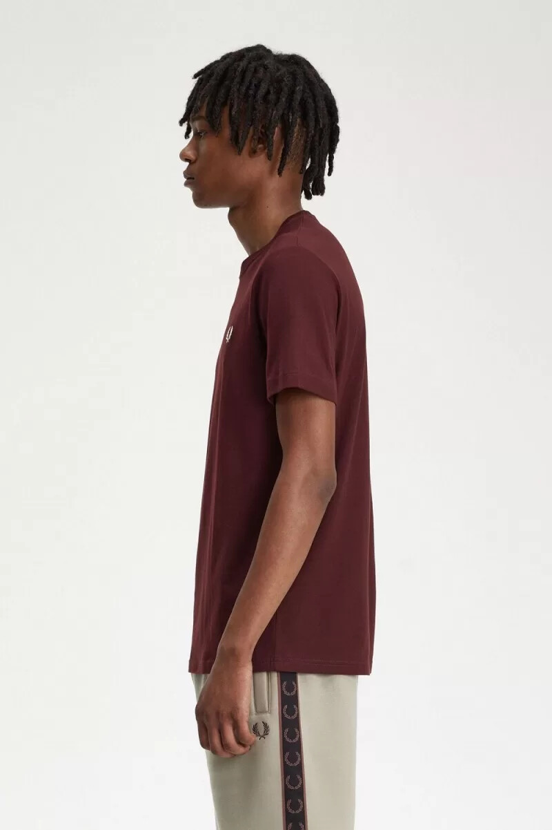 fred perry crew neck mens t-shirt oxblood beige