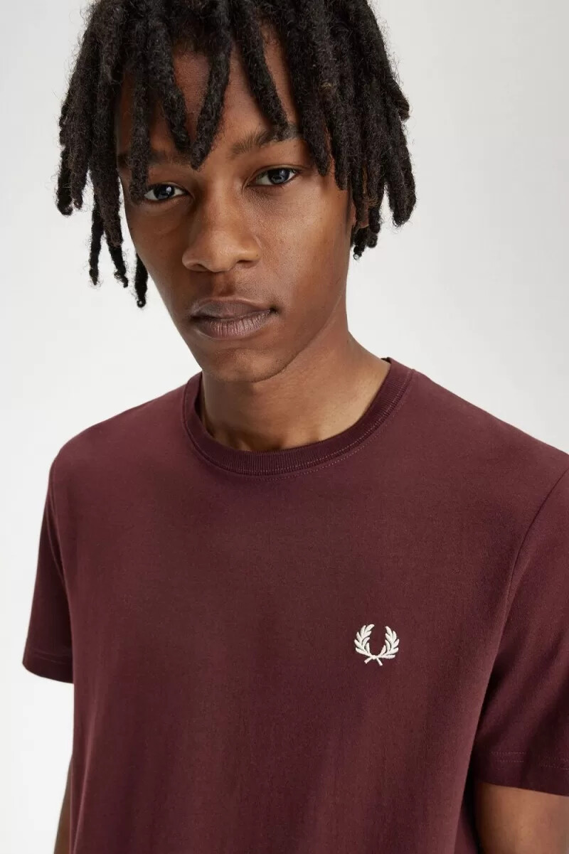 fred perry crew neck mens t-shirt oxblood beige