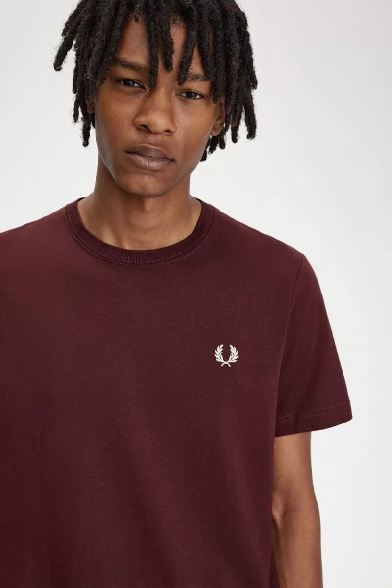 fred perry crew neck mens t-shirt oxblood beige
