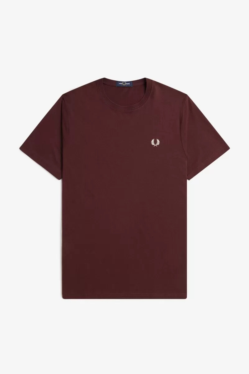 fred perry crew neck mens t-shirt oxblood beige