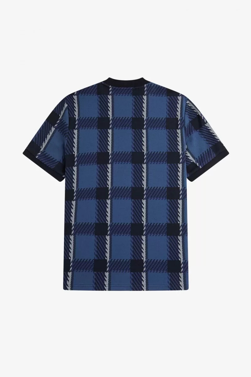 fred perry glitch tartan mens t-shirt midnight blue