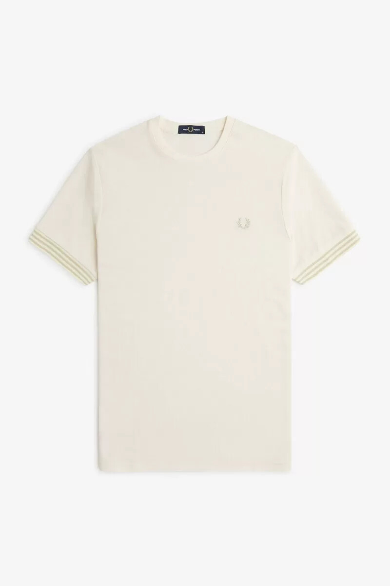 fred perry striped cuff mens t-shirt beige