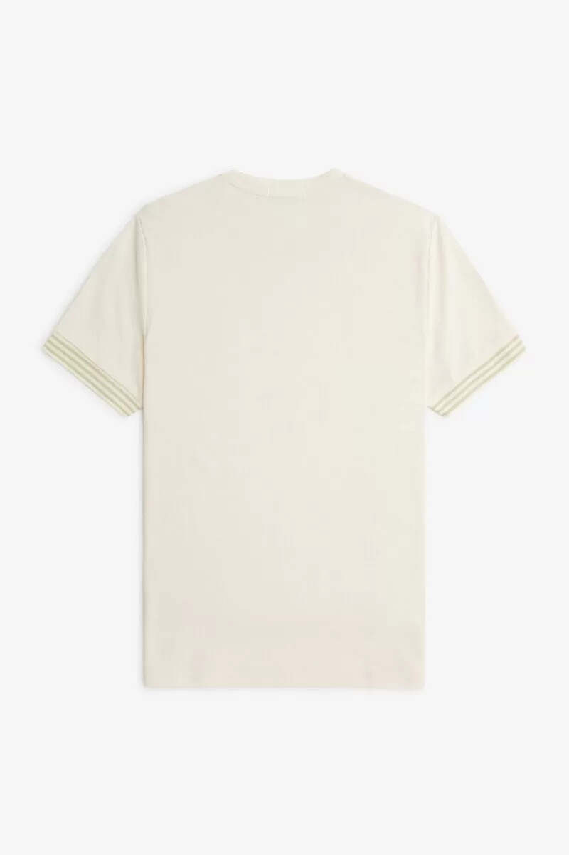 fred perry striped cuff mens t-shirt beige