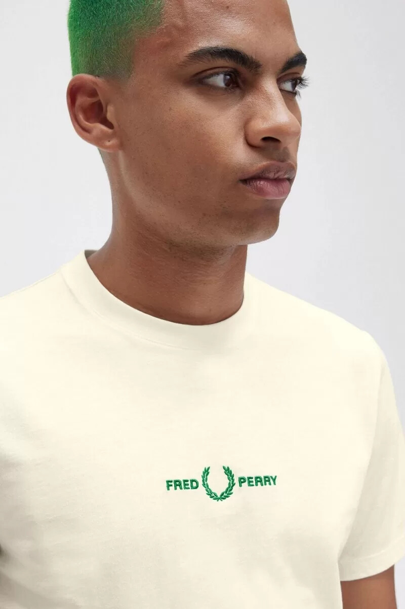fred perry embroidered mens t-shirt beige
