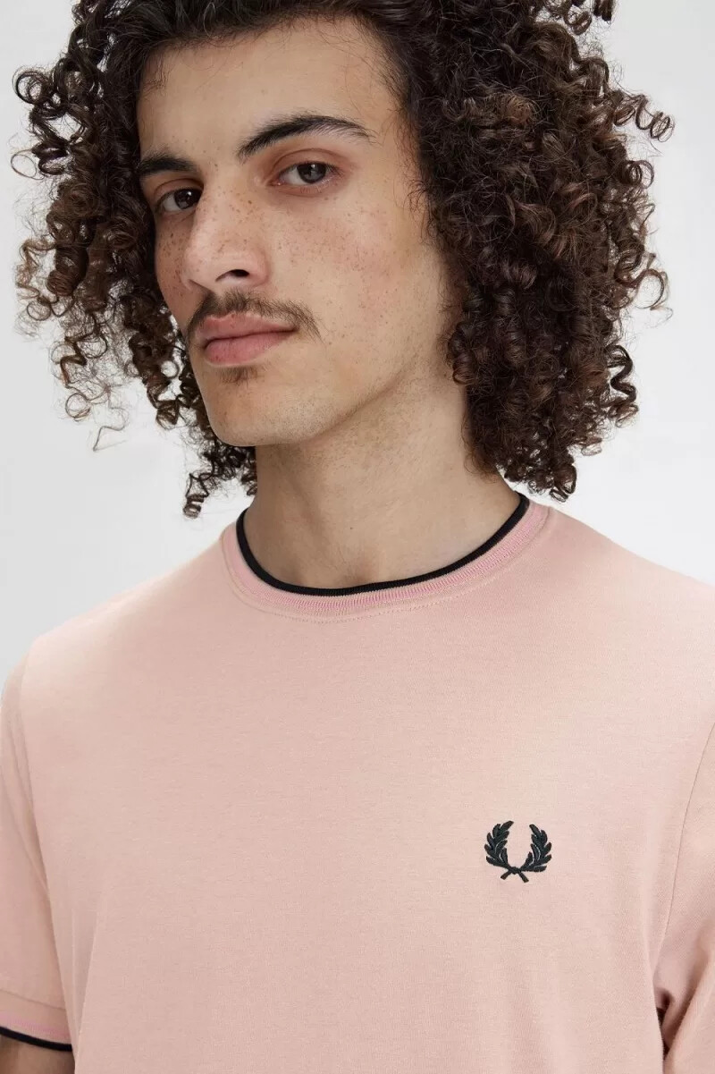 fred perry twin tipped mens t-shirt dark pink dusty rose black