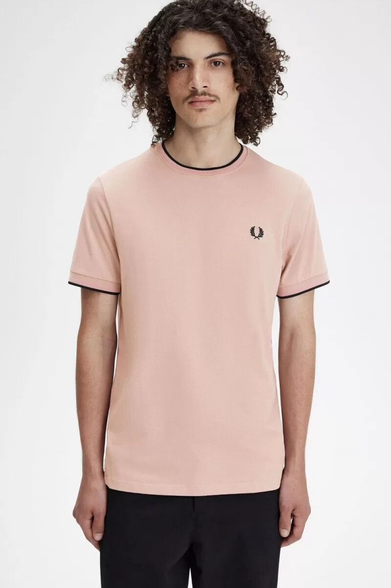 fred perry twin tipped mens t-shirt dark pink dusty rose black