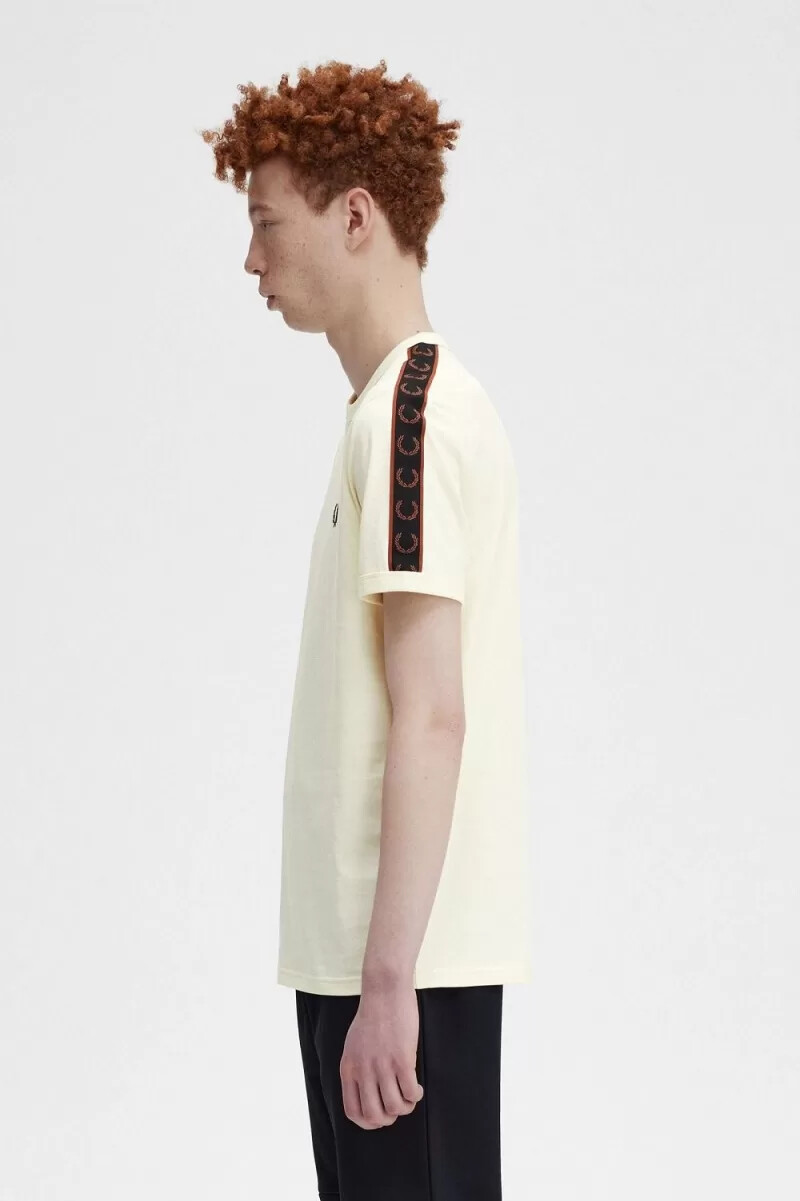 fred perry contrast tape ringer mens t-shirt beige whisky brown