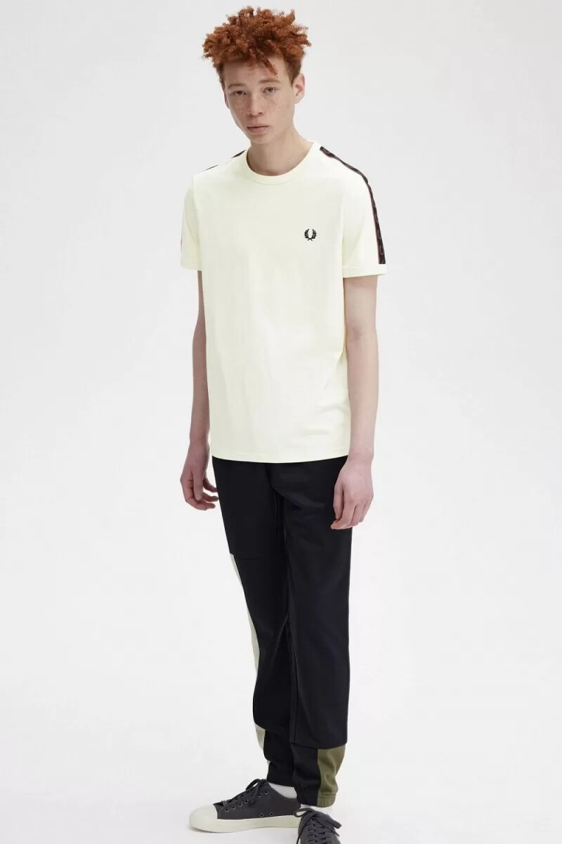 fred perry contrast tape ringer mens t-shirt beige whisky brown