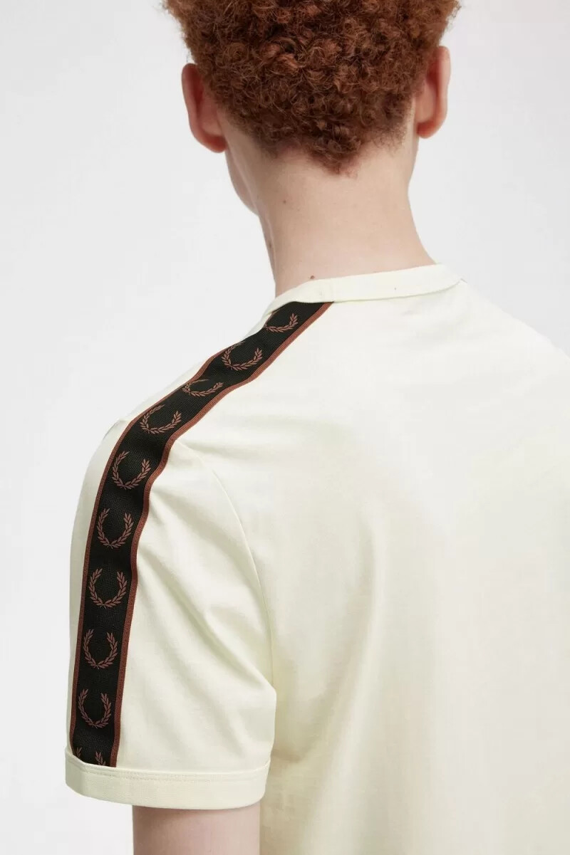 fred perry contrast tape ringer mens t-shirt beige whisky brown