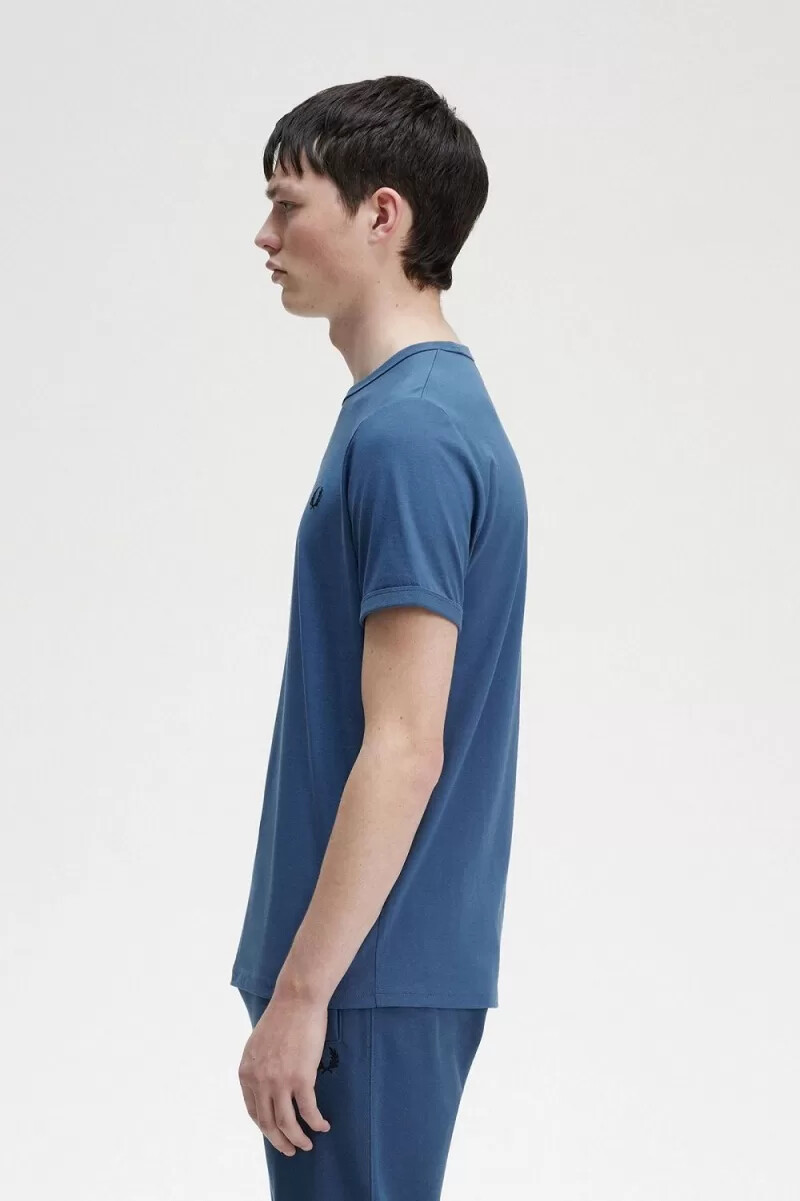 fred perry ringer mens t-shirt midnight blue