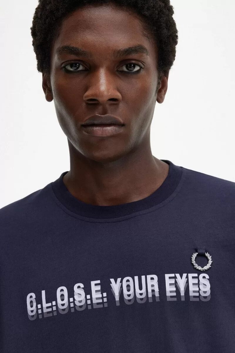 fred perry printed mens t-shirt navy blue