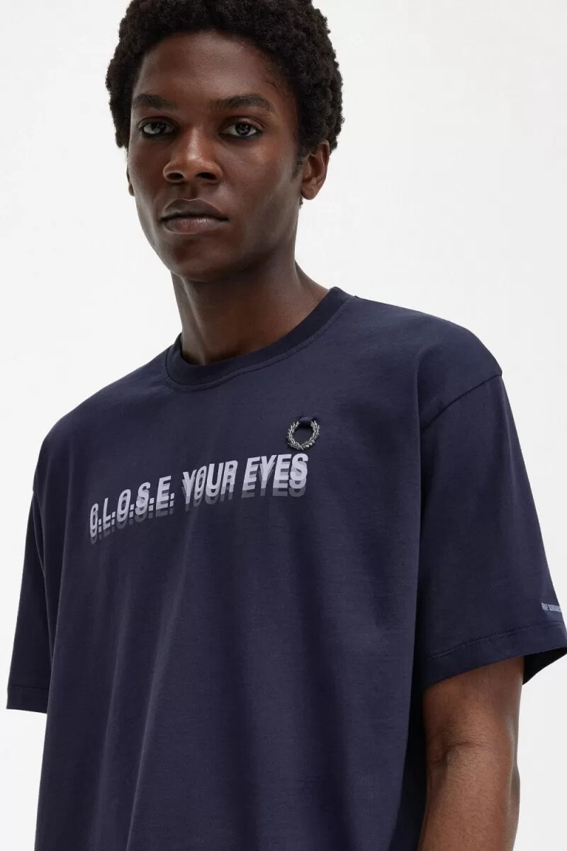 fred perry printed mens t-shirt navy blue