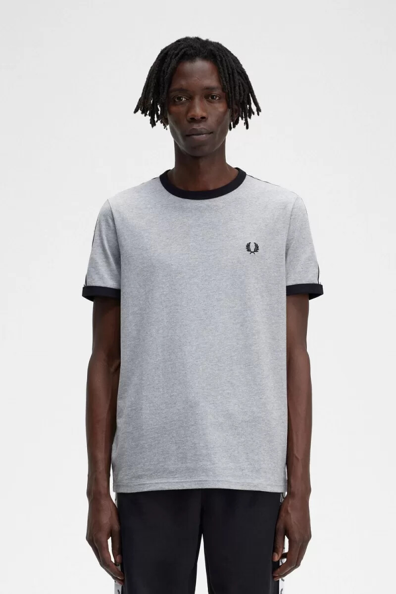 fred perry taped ringer mens t-shirt grey