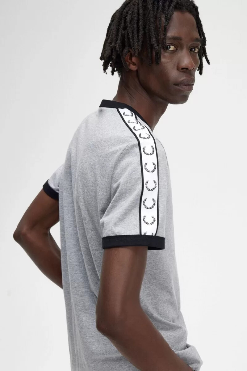fred perry taped ringer mens t-shirt grey
