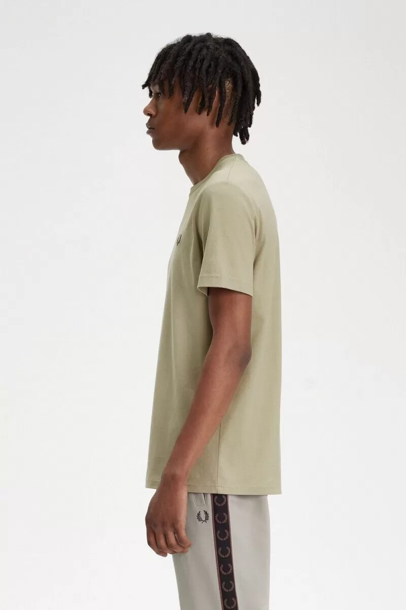fred perry crew neck mens t-shirt warm grey dark red