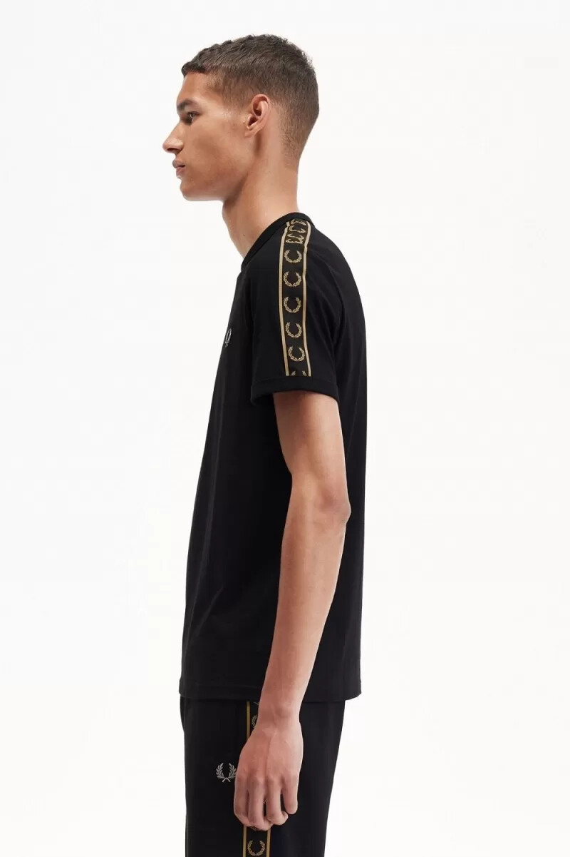 fred perry contrast tape ringer mens t-shirt black green