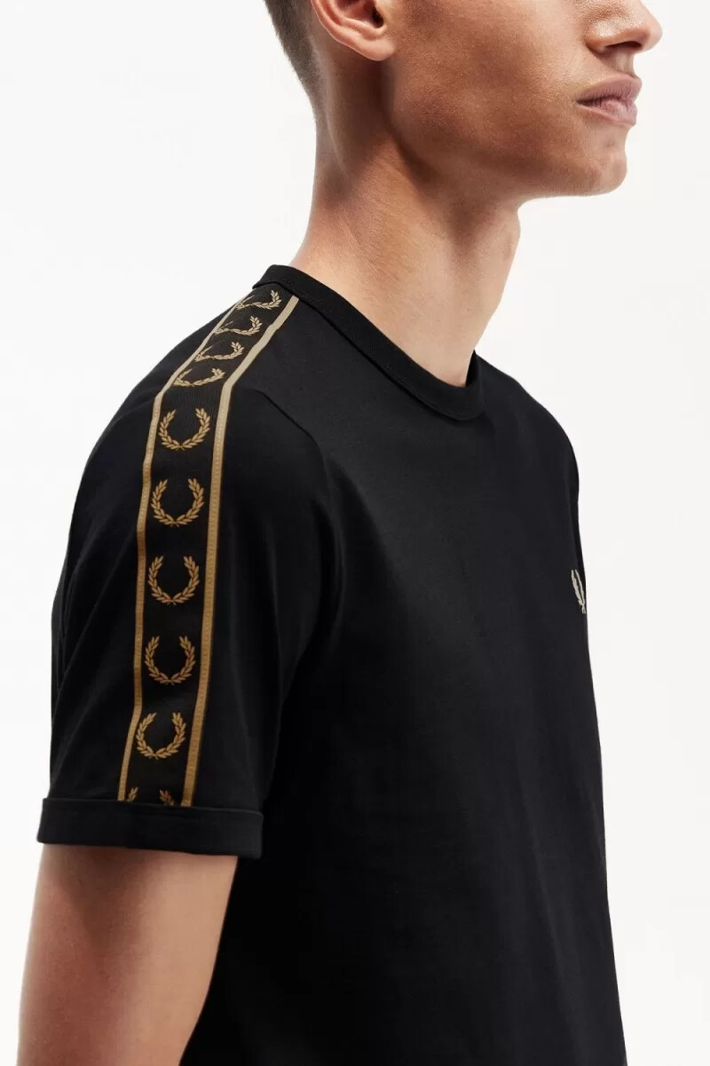 fred perry contrast tape ringer mens t-shirt black green