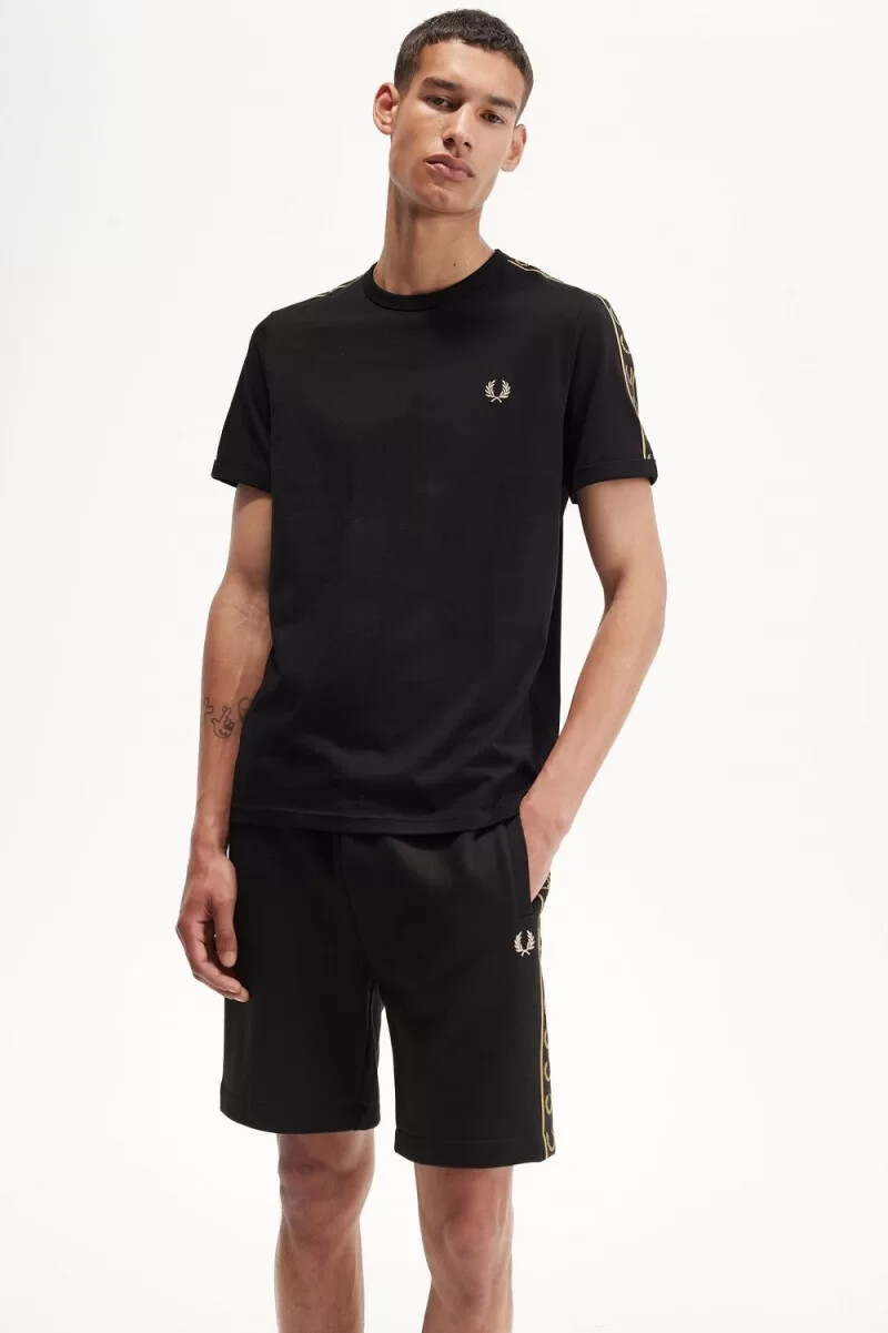 fred perry contrast tape ringer mens t-shirt black green