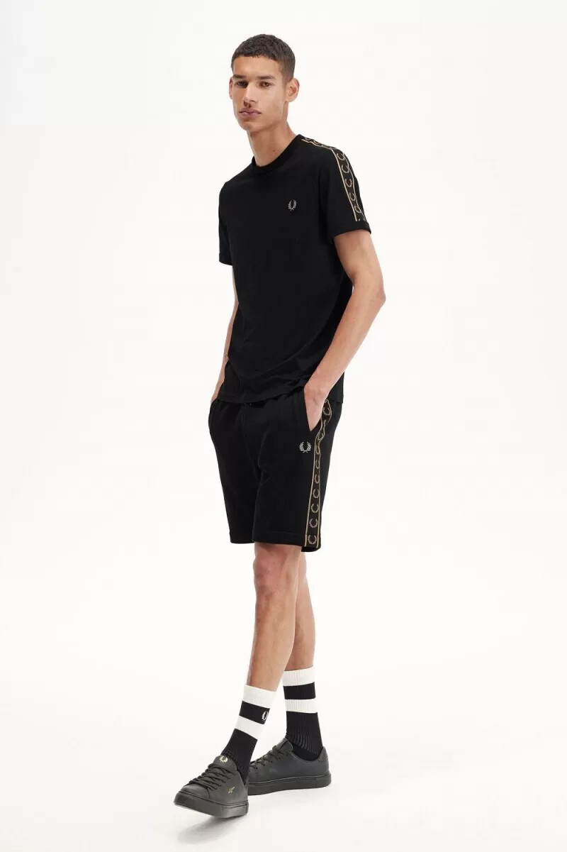 fred perry contrast tape ringer mens t-shirt black green