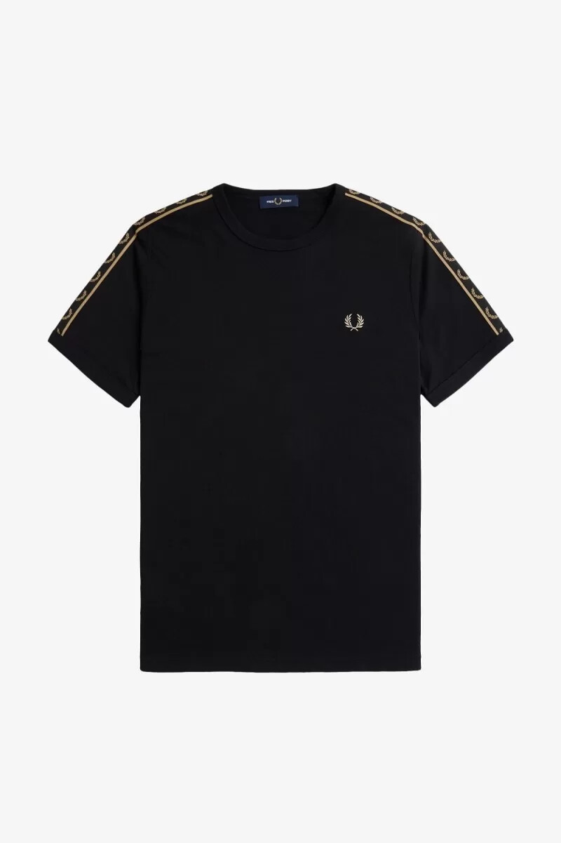 fred perry contrast tape ringer mens t-shirt black green