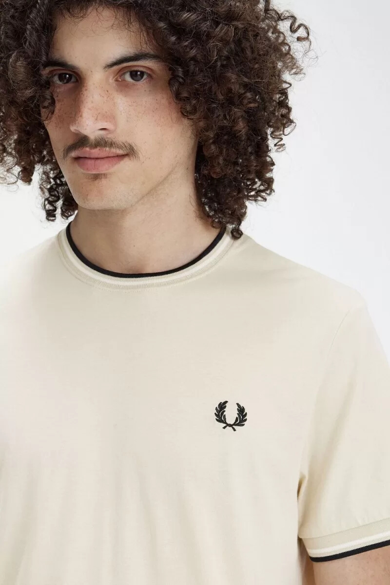 fred perry twin tipped mens t-shirt oatmeal beige black