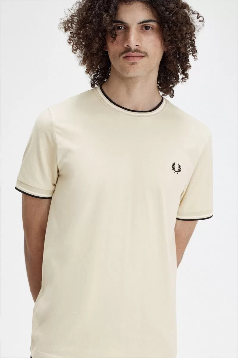 fred perry twin tipped mens t-shirt oatmeal beige black