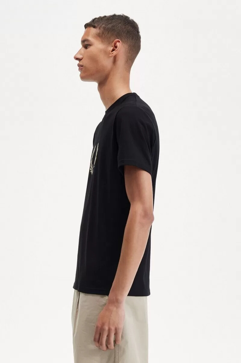 fred perry flocked laurel wreath mens t-shirt black warm grey