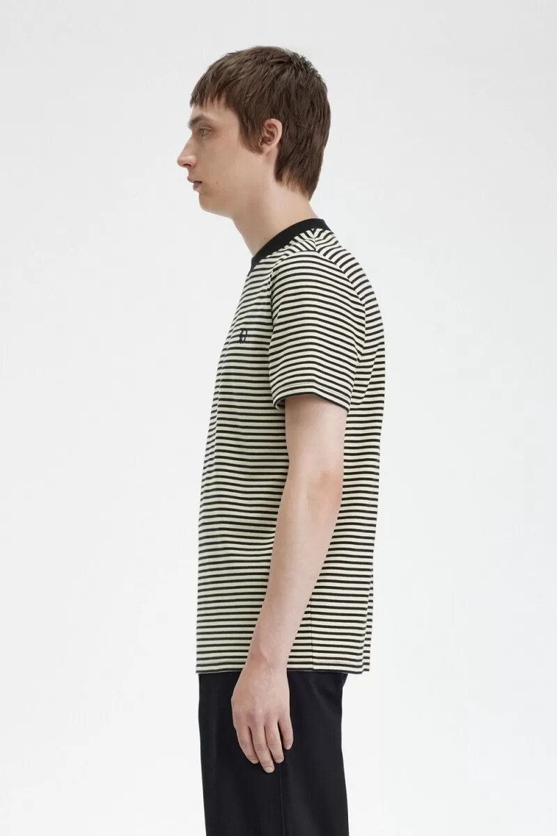 fred perry fine stripe heavyweight mens t-shirt oatmeal black
