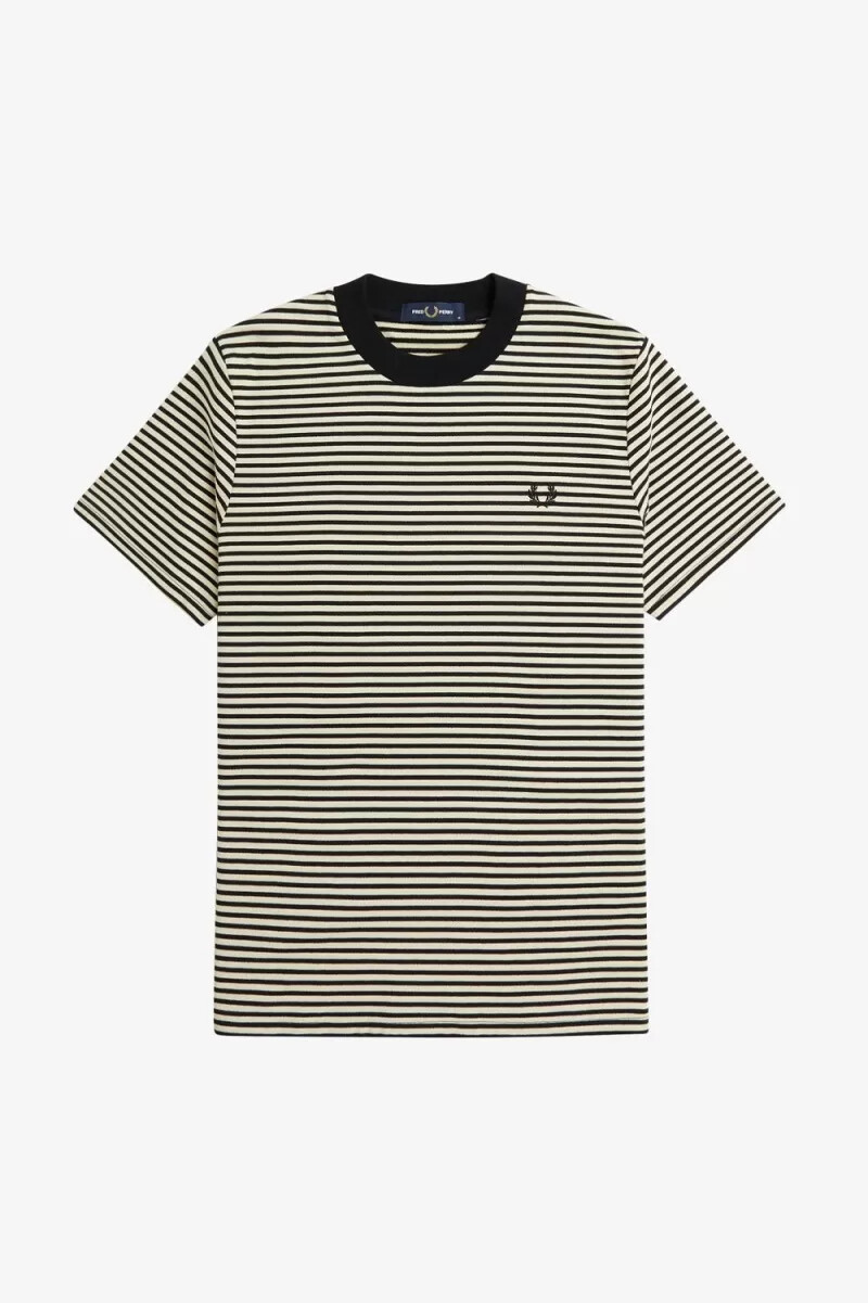 fred perry fine stripe heavyweight mens t-shirt oatmeal black