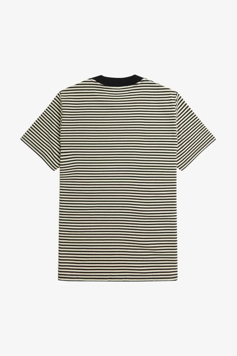 fred perry fine stripe heavyweight mens t-shirt oatmeal black