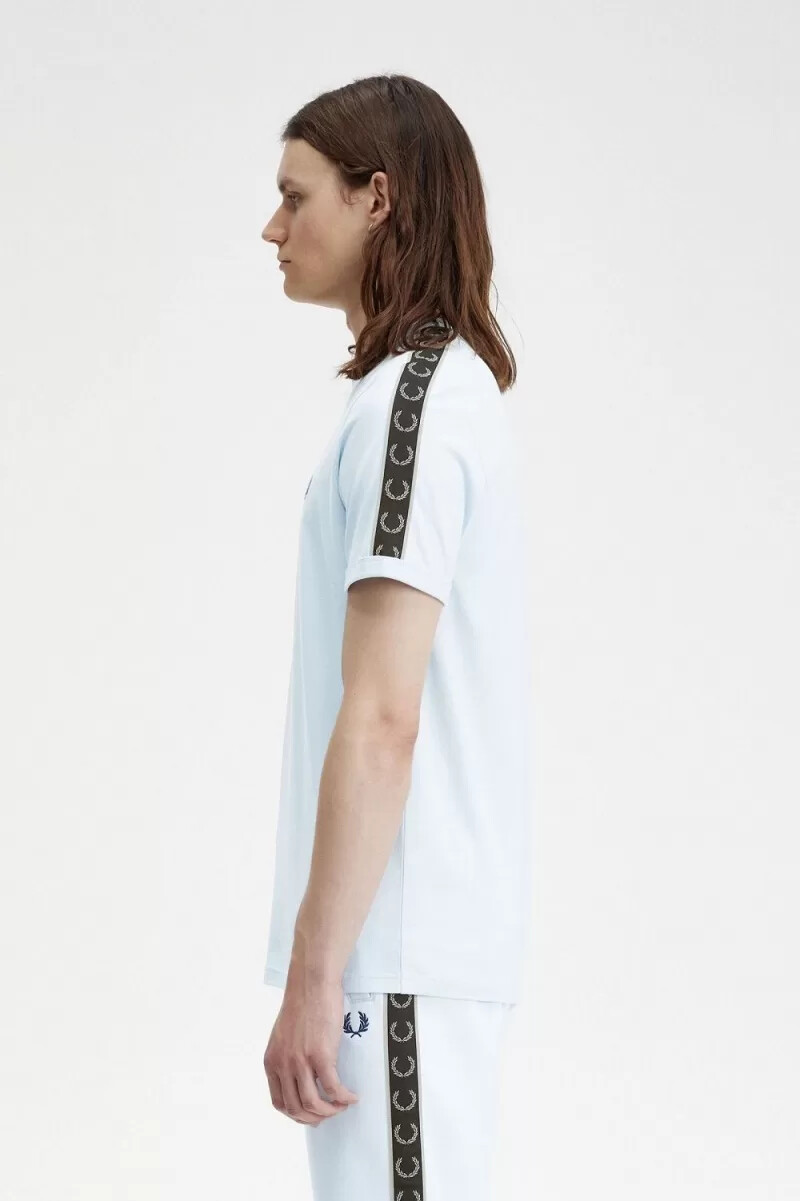 fred perry contrast tape ringer mens t-shirt light aqua warm grey