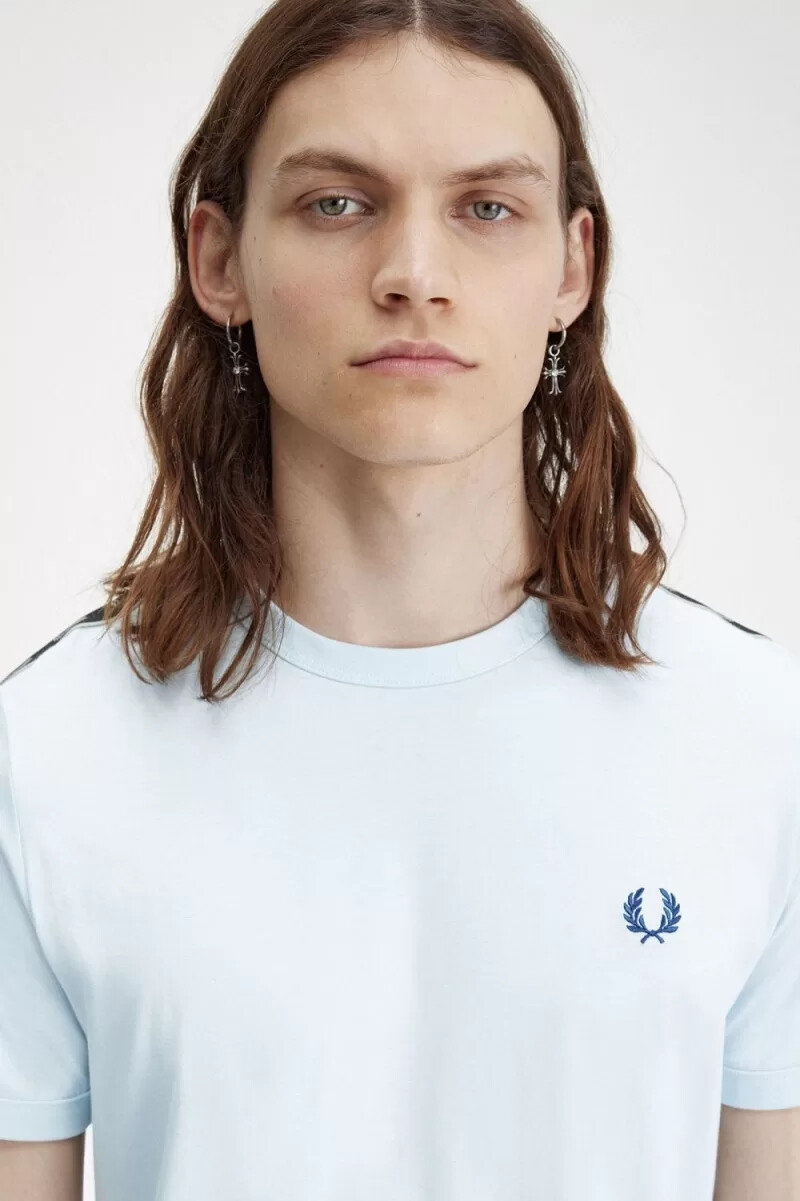 fred perry contrast tape ringer mens t-shirt light aqua warm grey