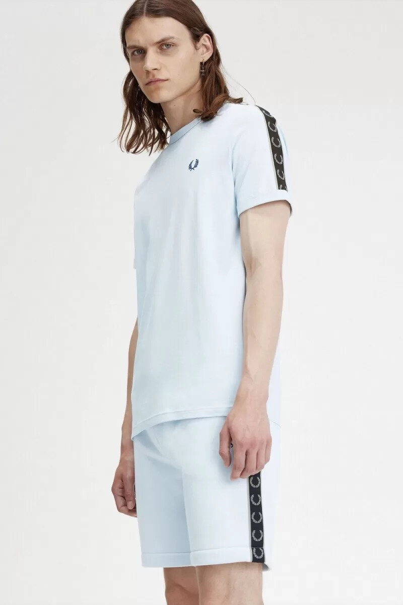 fred perry contrast tape ringer mens t-shirt light aqua warm grey