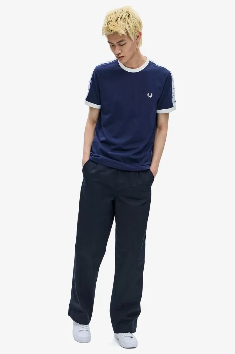 fred perry taped ringer mens t-shirt carbon blue