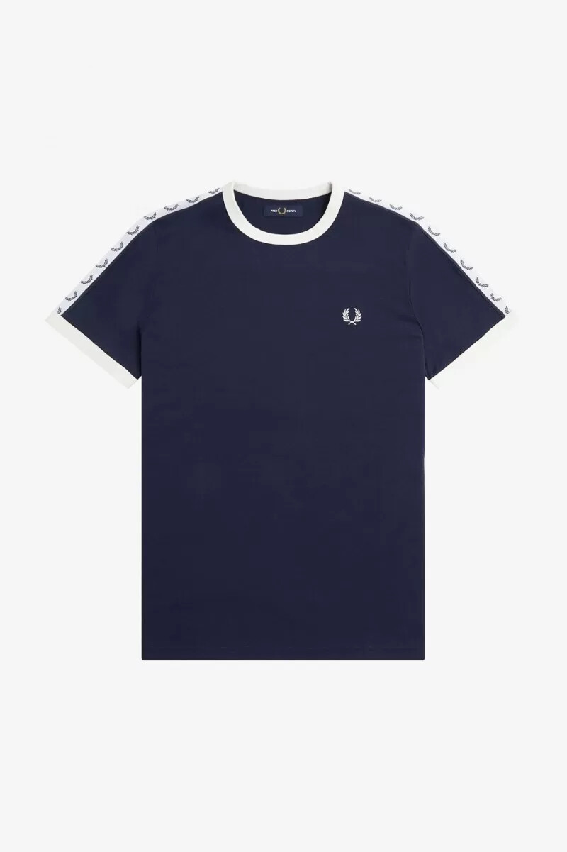 fred perry taped ringer mens t-shirt carbon blue