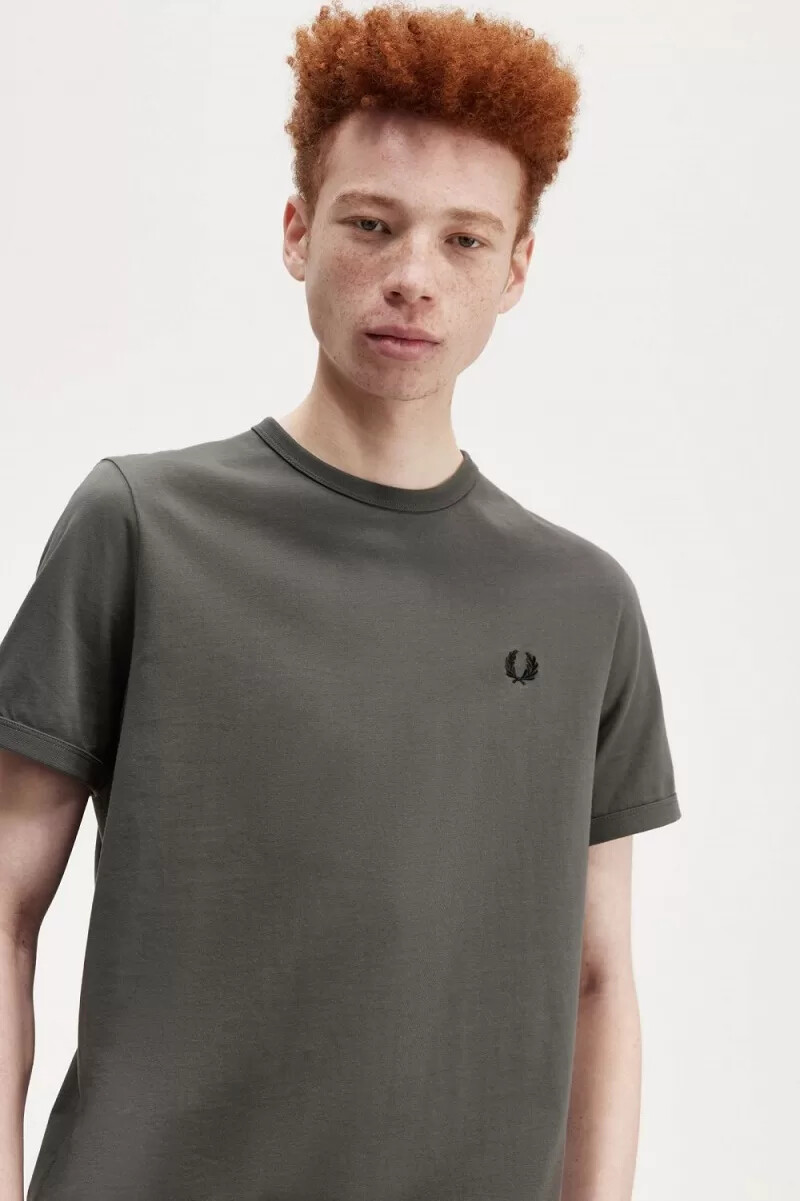fred perry ringer mens t-shirt field green