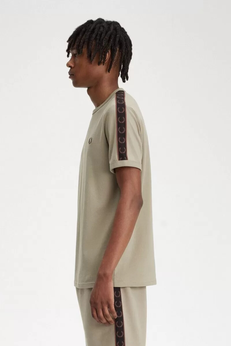 fred perry contrast tape ringer mens t-shirt warm grey dark red